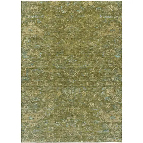 Fern Green And Blue Medallion Washable Indoor Outdoor Area Rug Photo 2