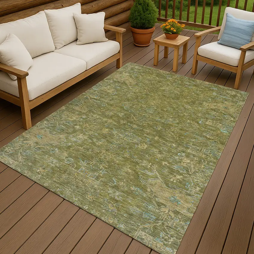 Fern Green And Blue Medallion Washable Indoor Outdoor Area Rug Photo 9
