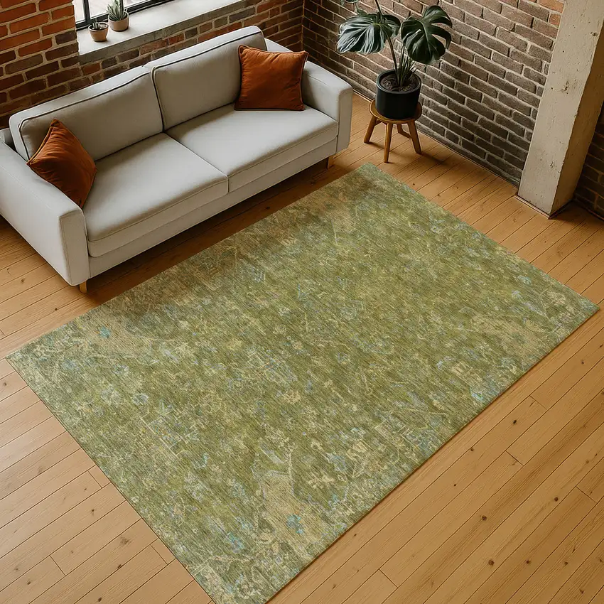 Fern Green And Blue Medallion Washable Indoor Outdoor Area Rug Photo 8