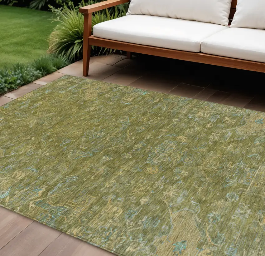 Fern Green And Blue Medallion Washable Indoor Outdoor Area Rug Photo 1
