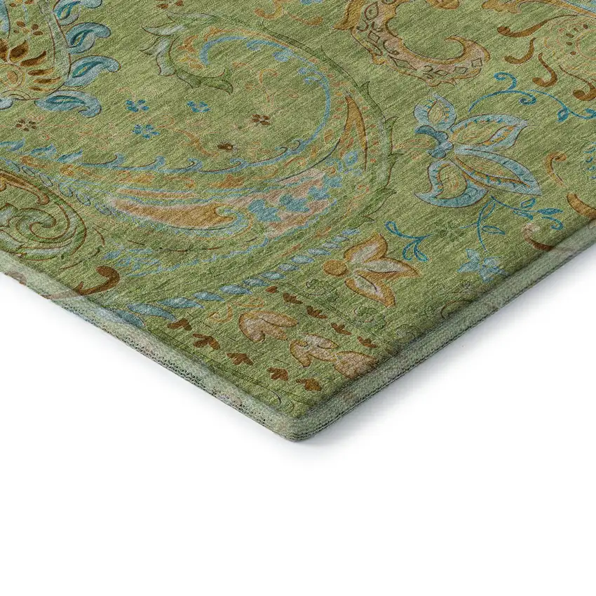 Fern Green And Blue Paisley Washable Area Rug With UV Protection Photo 8