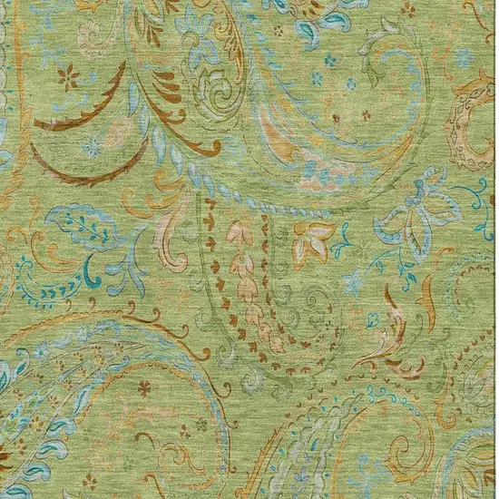Fern Green And Blue Paisley Washable Area Rug With UV Protection Photo 3