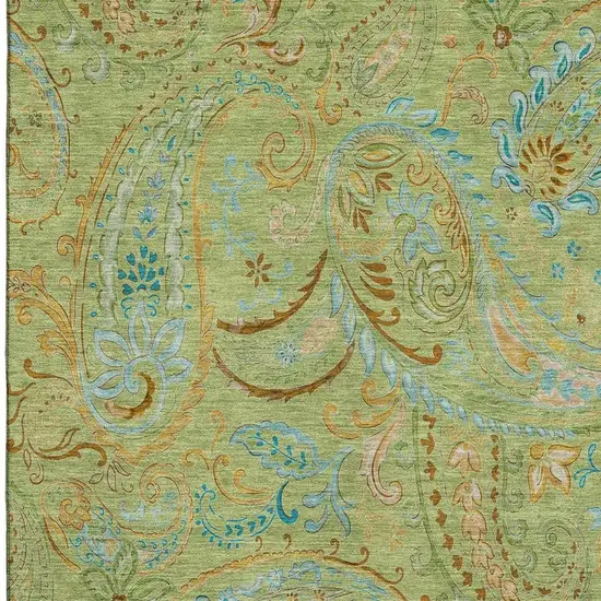 Fern Green And Blue Paisley Washable Area Rug With UV Protection Photo 3
