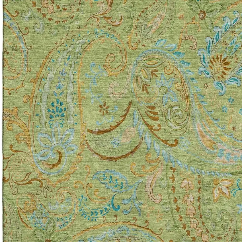 Fern Green And Blue Paisley Washable Area Rug With UV Protection Photo 3