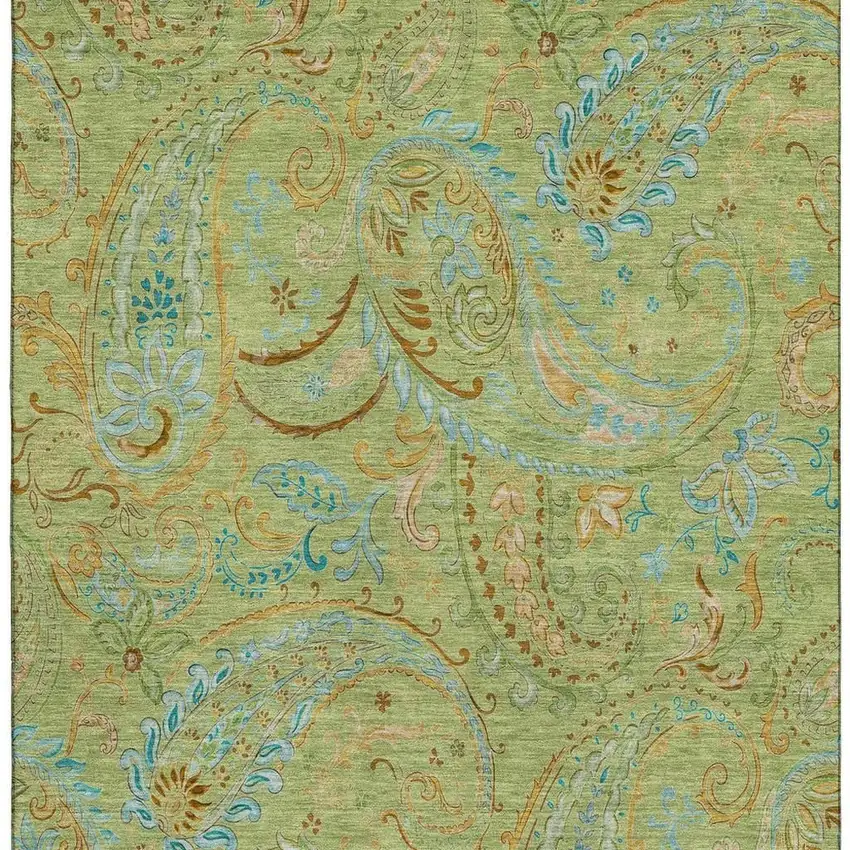Fern Green And Blue Paisley Washable Area Rug With UV Protection Photo 4
