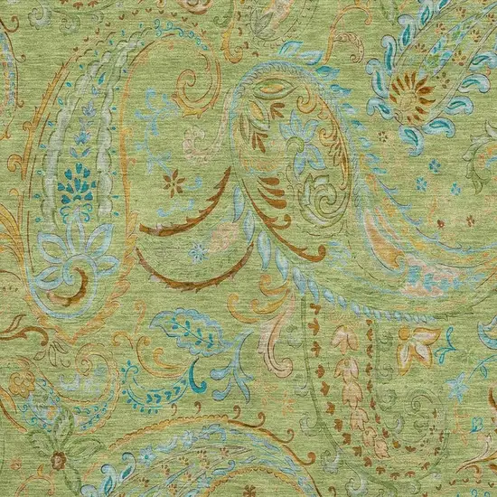 Fern Green And Blue Paisley Washable Area Rug With UV Protection Photo 3