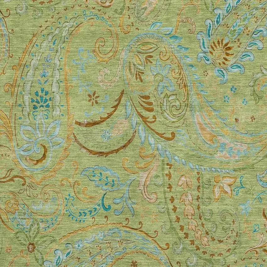 Fern Green And Blue Paisley Washable Area Rug With UV Protection Photo 3