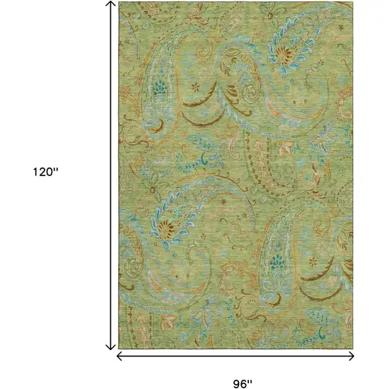 Fern Green And Blue Paisley Washable Area Rug With UV Protection Photo 9