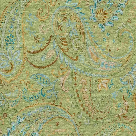 Fern Green And Blue Paisley Washable Area Rug With UV Protection Photo 3
