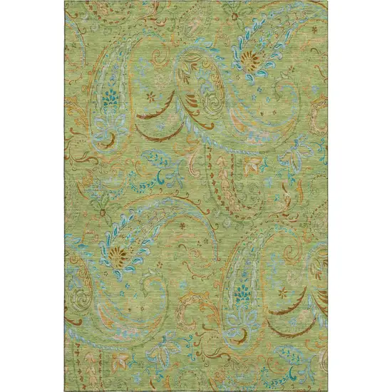 Fern Green And Blue Paisley Washable Area Rug With UV Protection Photo 1