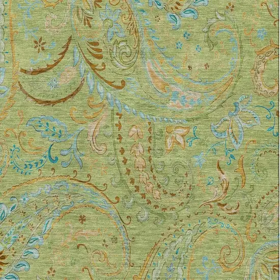 Fern Green And Blue Paisley Washable Area Rug With UV Protection Photo 3