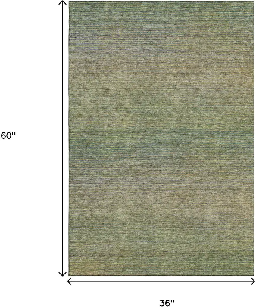 Fern Green And Blue Striped Washable Area Rug With UV Protection Photo 3