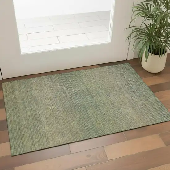 Fern Green And Blue Striped Washable Area Rug With UV Protection Photo 2