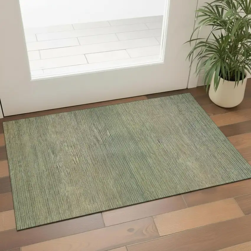 Fern Green And Blue Striped Washable Area Rug With UV Protection Photo 2