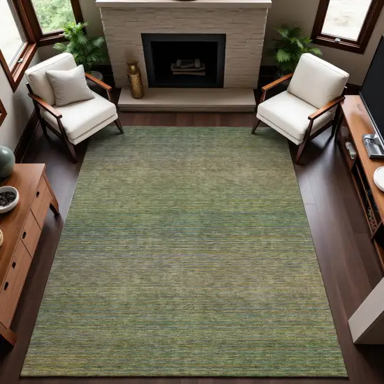 Fern Green And Blue Striped Washable Area Rug With UV Protection Photo 4