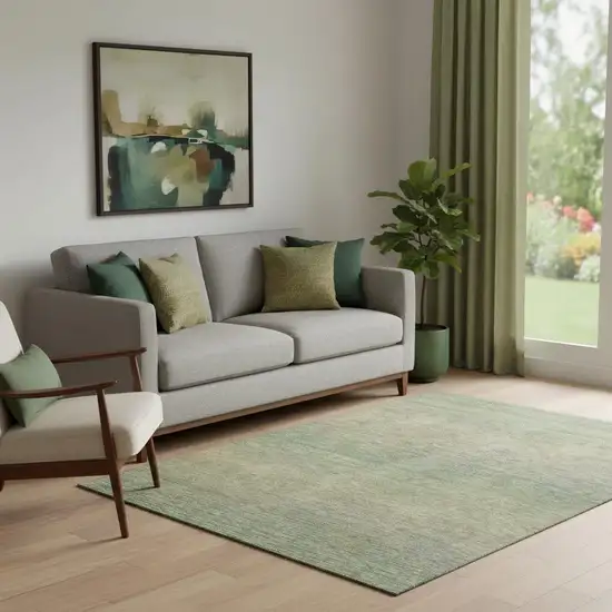 Fern Green And Blue Striped Washable Area Rug With UV Protection Photo 2