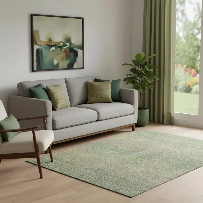 Fern Green And Blue Striped Washable Area Rug With UV Protection Photo 2