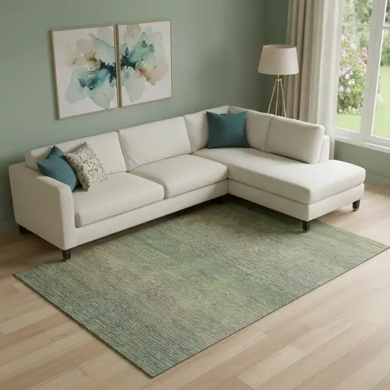 Fern Green And Blue Striped Washable Area Rug With UV Protection Photo 2