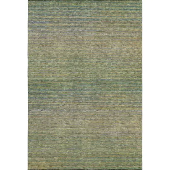 Fern Green And Blue Striped Washable Area Rug With UV Protection Photo 1