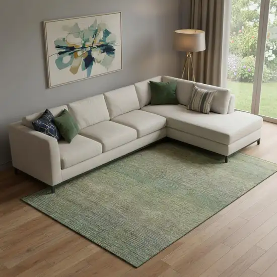 Fern Green And Blue Striped Washable Area Rug With UV Protection Photo 2