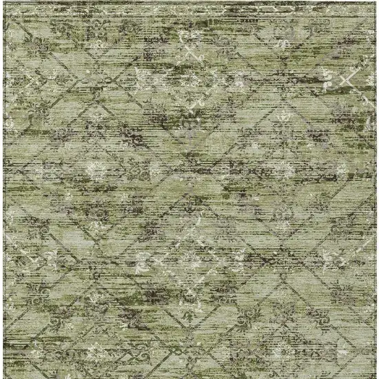 Fern Green And Brown Geometric Washable Indoor Outdoor Area Rug Photo 4
