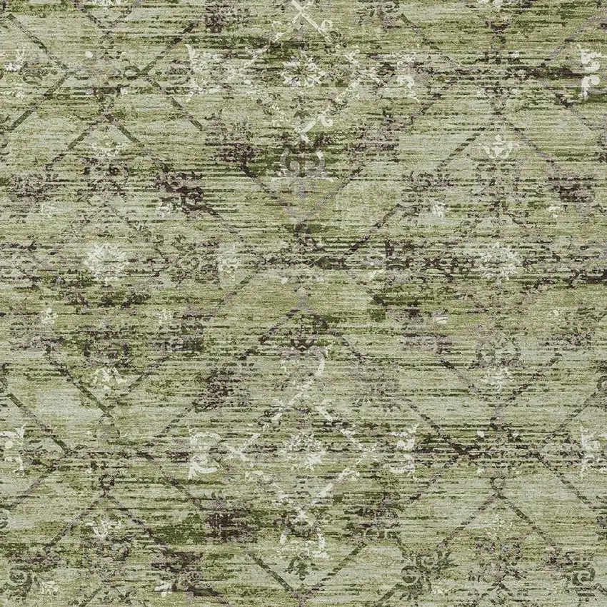 Fern Green And Brown Geometric Washable Indoor Outdoor Area Rug Photo 5