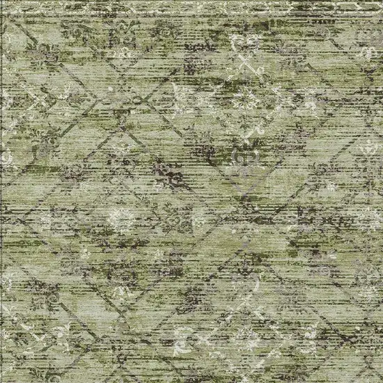 Fern Green And Brown Geometric Washable Indoor Outdoor Area Rug Photo 3