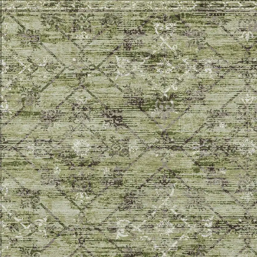Fern Green And Brown Geometric Washable Indoor Outdoor Area Rug Photo 3