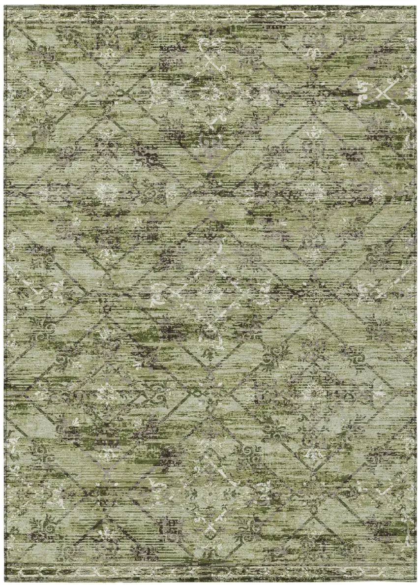 Fern Green And Brown Geometric Washable Indoor Outdoor Area Rug Photo 2