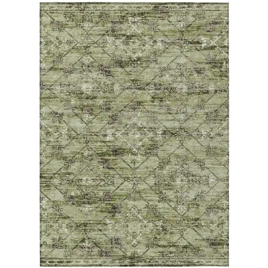 Fern Green And Brown Geometric Washable Indoor Outdoor Area Rug Photo 2