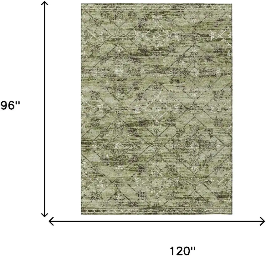 Fern Green And Brown Geometric Washable Indoor Outdoor Area Rug Photo 9