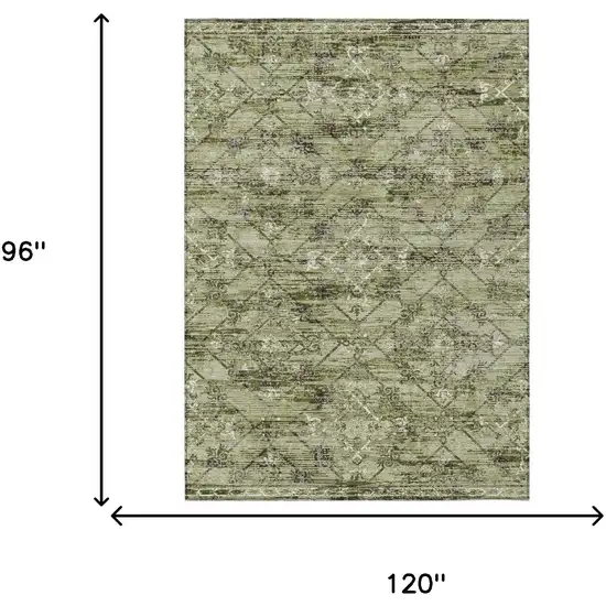 Fern Green And Brown Geometric Washable Indoor Outdoor Area Rug Photo 9