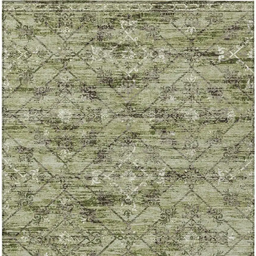 Fern Green And Brown Geometric Washable Indoor Outdoor Area Rug Photo 6