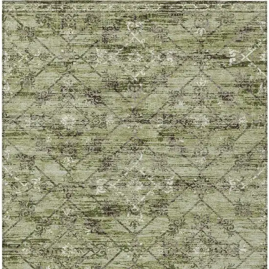 Fern Green And Brown Geometric Washable Indoor Outdoor Area Rug Photo 6