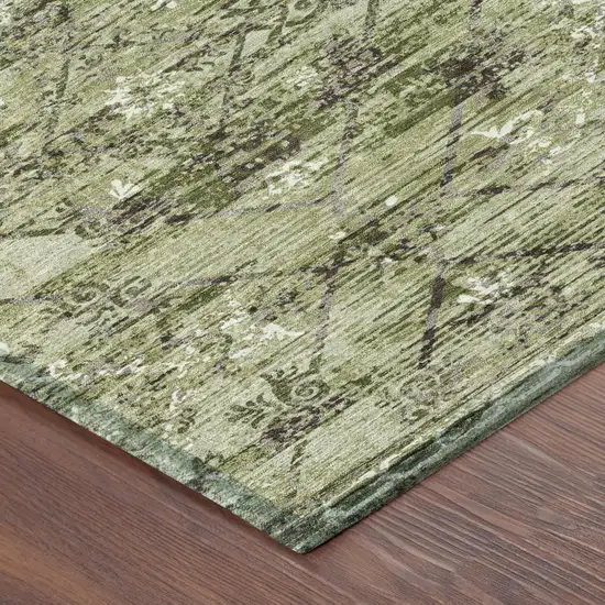 Fern Green And Brown Geometric Washable Indoor Outdoor Area Rug Photo 7