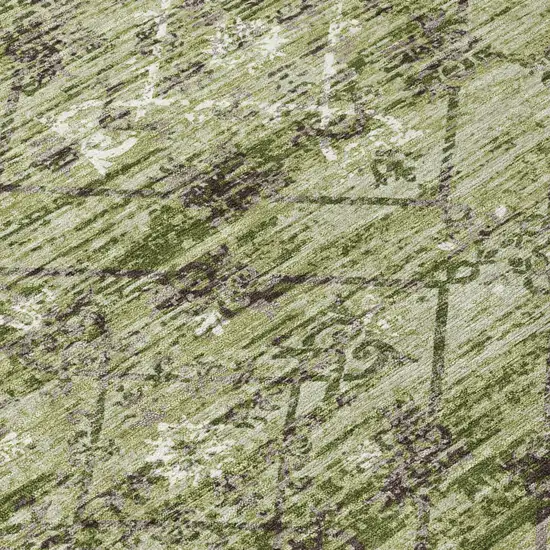 Fern Green And Brown Geometric Washable Indoor Outdoor Area Rug Photo 8