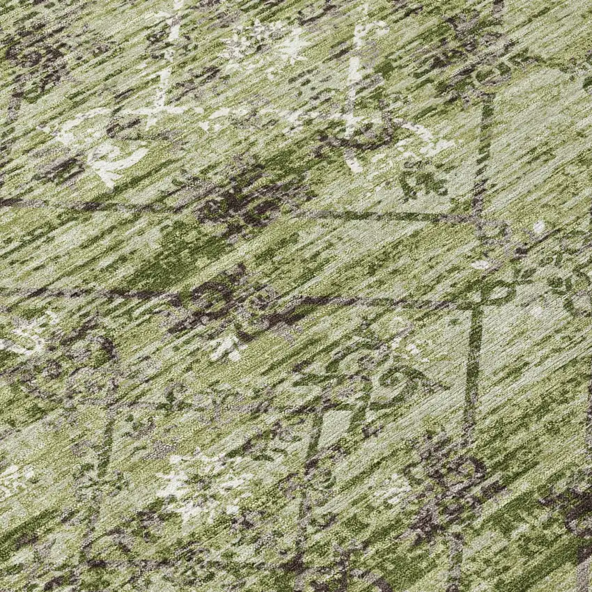 Fern Green And Brown Geometric Washable Indoor Outdoor Area Rug Photo 8
