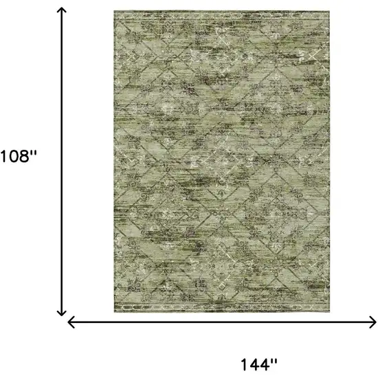 Fern Green And Brown Geometric Washable Indoor Outdoor Area Rug Photo 9