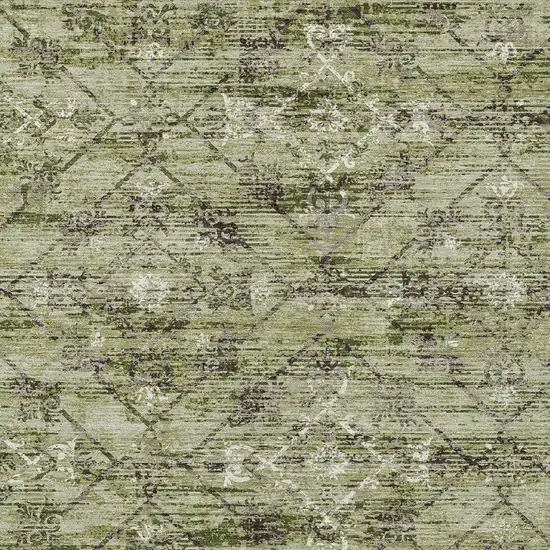Fern Green And Brown Geometric Washable Indoor Outdoor Area Rug Photo 3