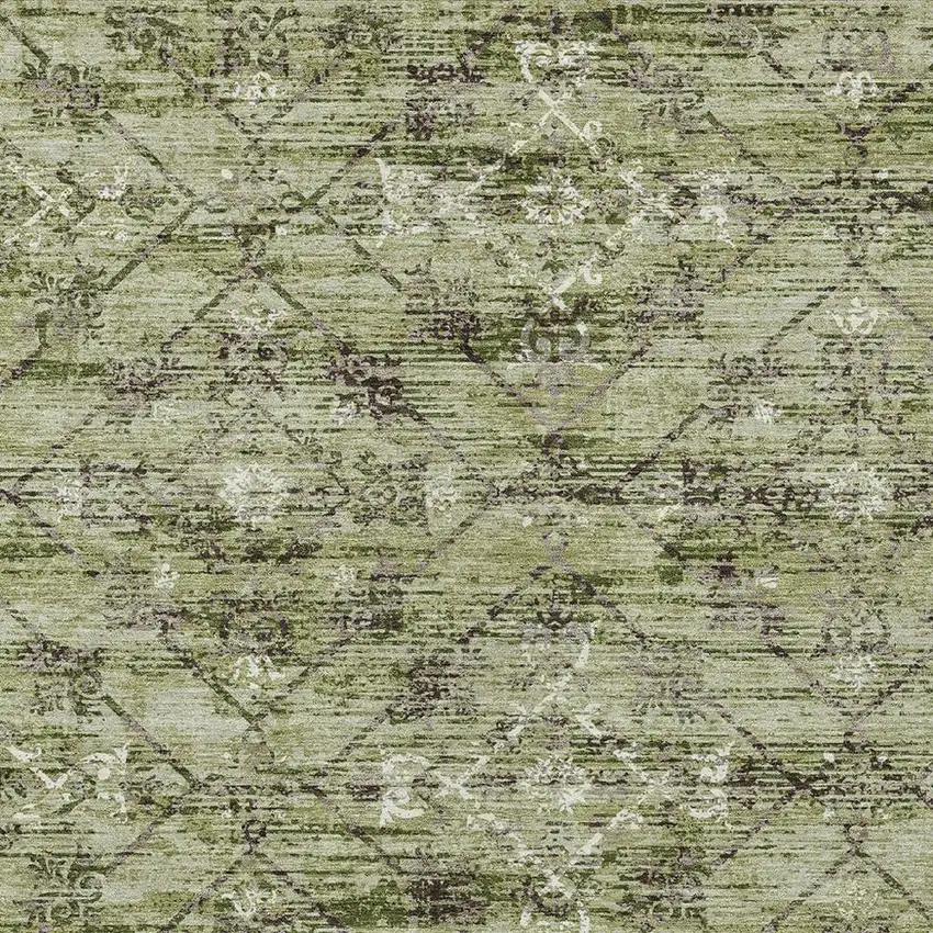 Fern Green And Brown Geometric Washable Indoor Outdoor Area Rug Photo 3