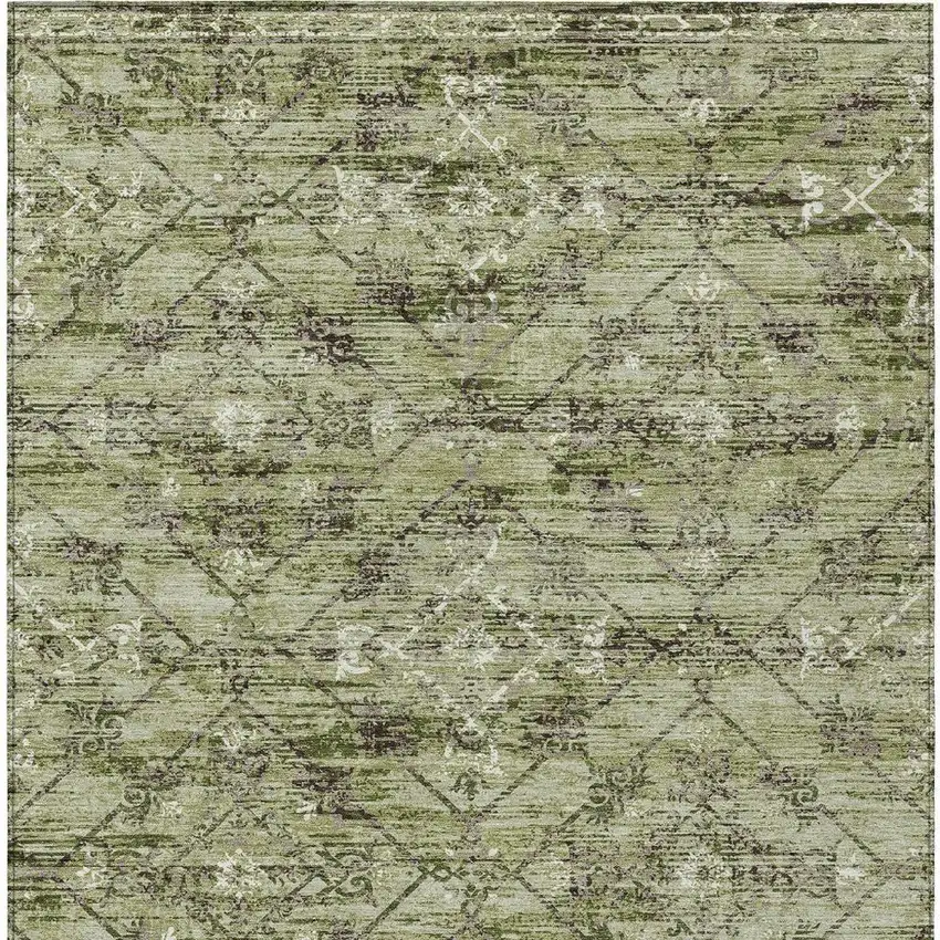 Fern Green And Brown Geometric Washable Indoor Outdoor Area Rug Photo 4