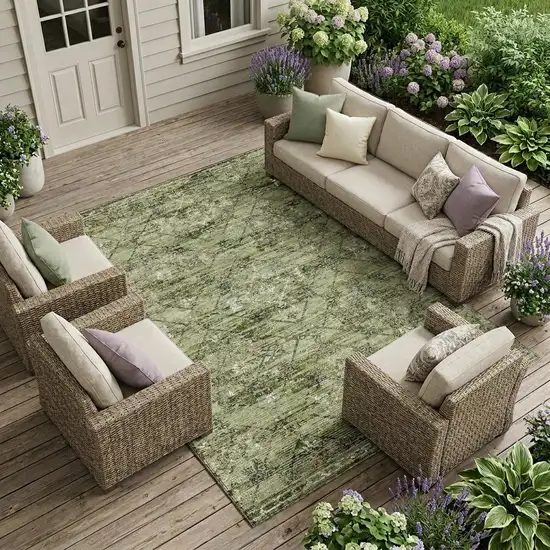 Fern Green And Brown Geometric Washable Indoor Outdoor Area Rug Photo 1