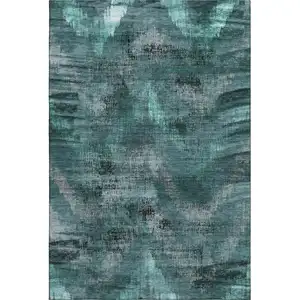Photo of Fern Green And Charcoal Abstract Washable Area Rug With UV Protection