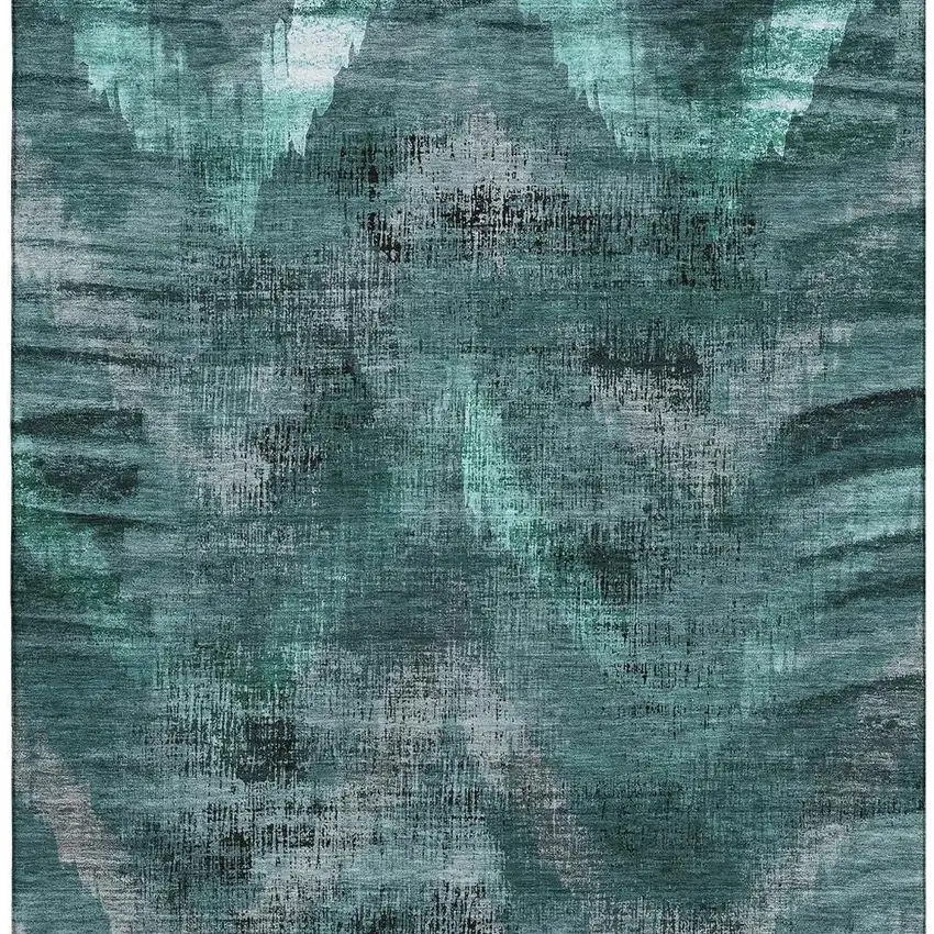Fern Green And Charcoal Abstract Washable Area Rug With UV Protection Photo 4
