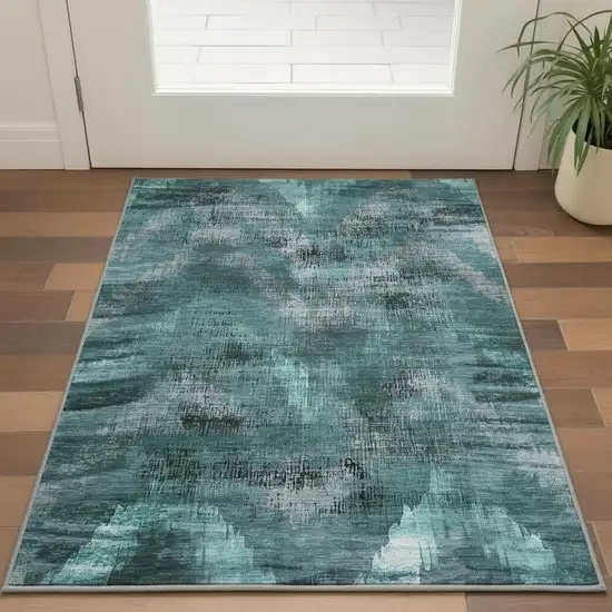 Fern Green And Charcoal Abstract Washable Area Rug With UV Protection Photo 2