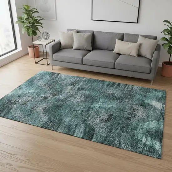 Fern Green And Charcoal Abstract Washable Area Rug With UV Protection Photo 2