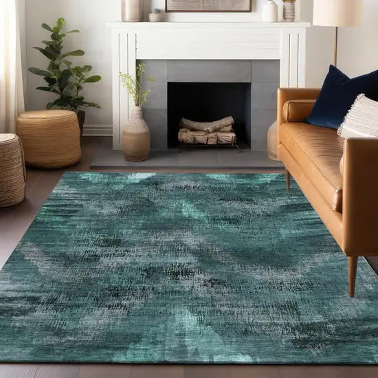 Fern Green And Charcoal Abstract Washable Area Rug With UV Protection Photo 6