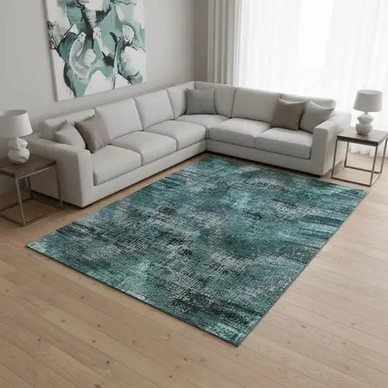 Fern Green And Charcoal Abstract Washable Area Rug With UV Protection Photo 2