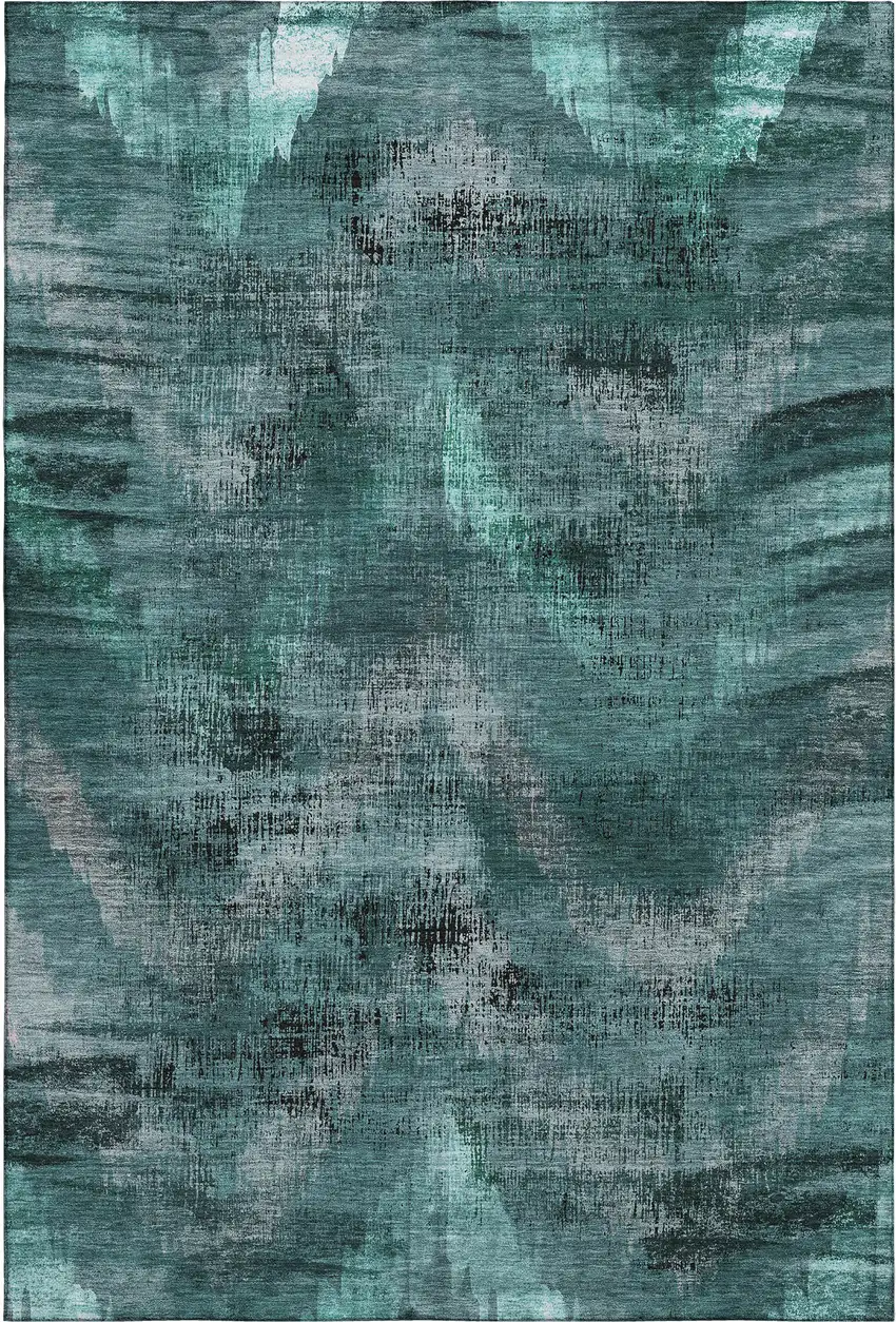 Fern Green And Charcoal Abstract Washable Area Rug With UV Protection Photo 1