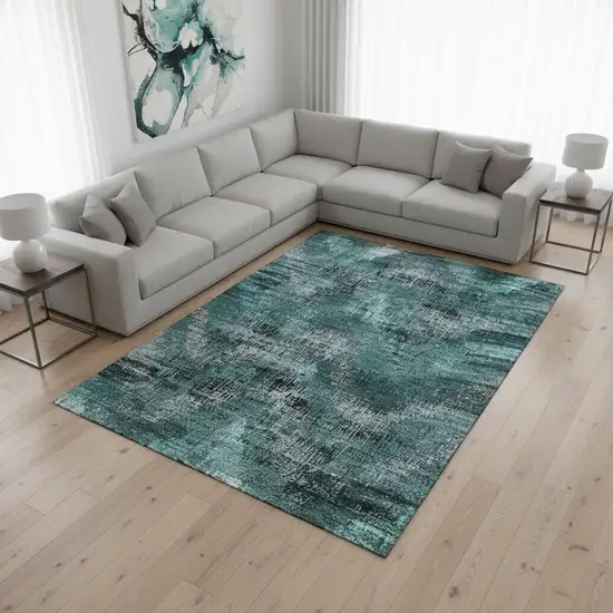 Fern Green And Charcoal Abstract Washable Area Rug With UV Protection Photo 2